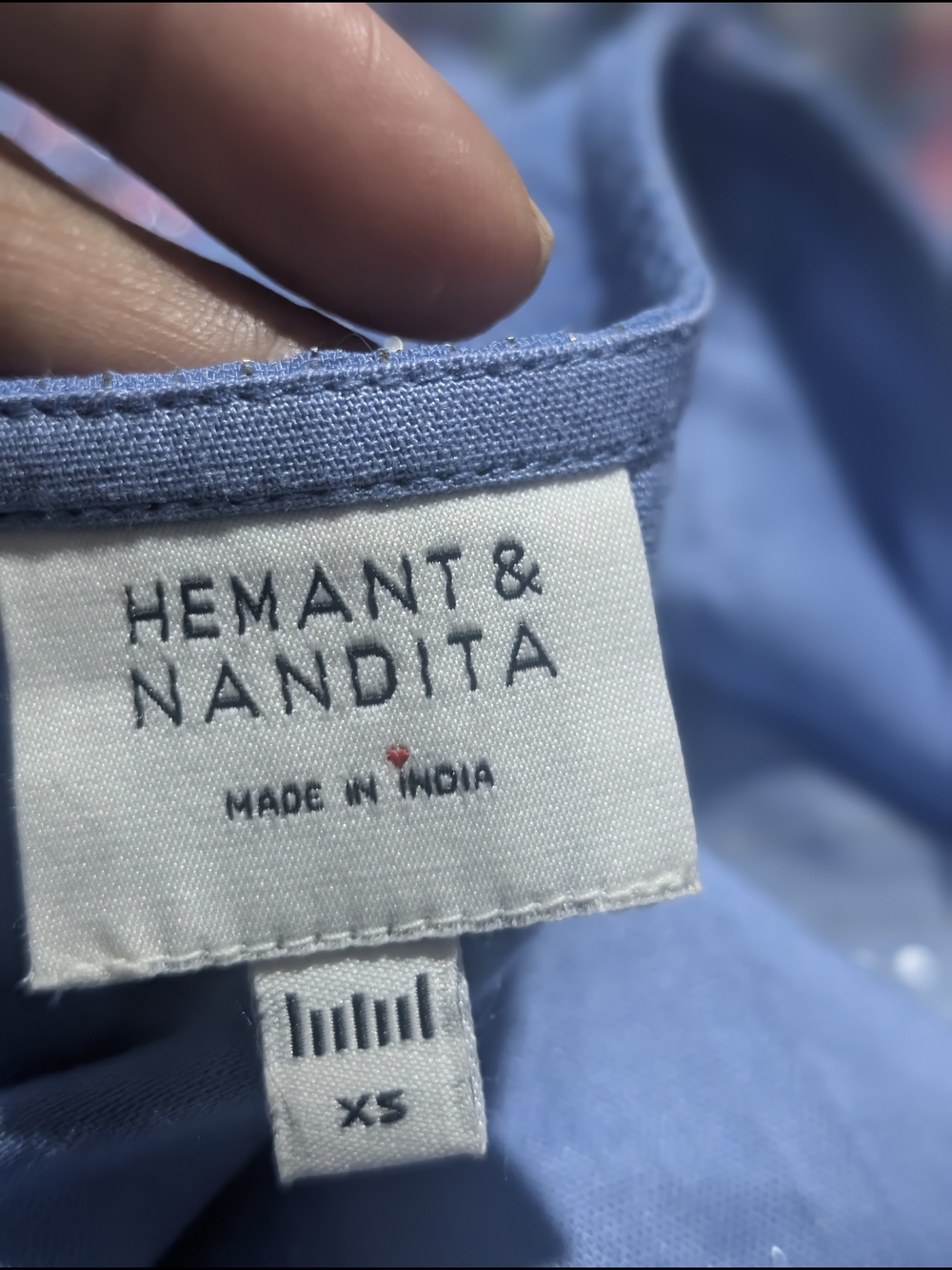 HEMANT & NANDITA Blue Mini Dress with Pink Floral Embroidery - Picture 5 of 5